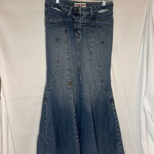 Vintage 90s BISOU BISOU Denim Stretch Cotton Denim Mermaid‎ Maxi Skirt 12
